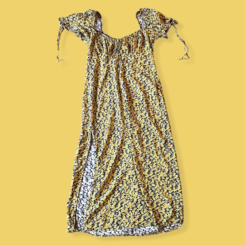 YELLOW FLORAL MIDI DRESS
